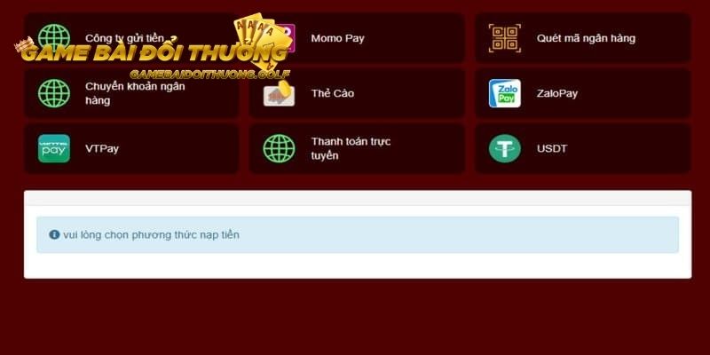 Nạp tiền game bài đổi thưởng vô cùng nhanh chóng